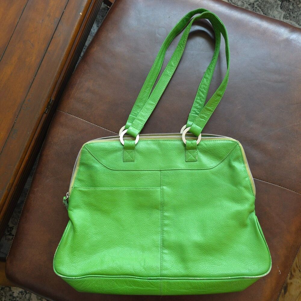 Vintage Latico Leathers Kelly Green Leather Laptop Tote USA Organizer Bag Rare